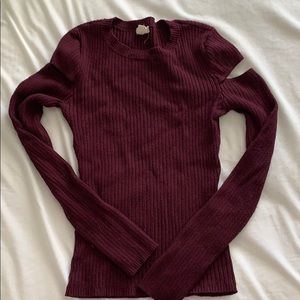 Burgundy Long Sleeve Shirt with Shoulder Cutouts